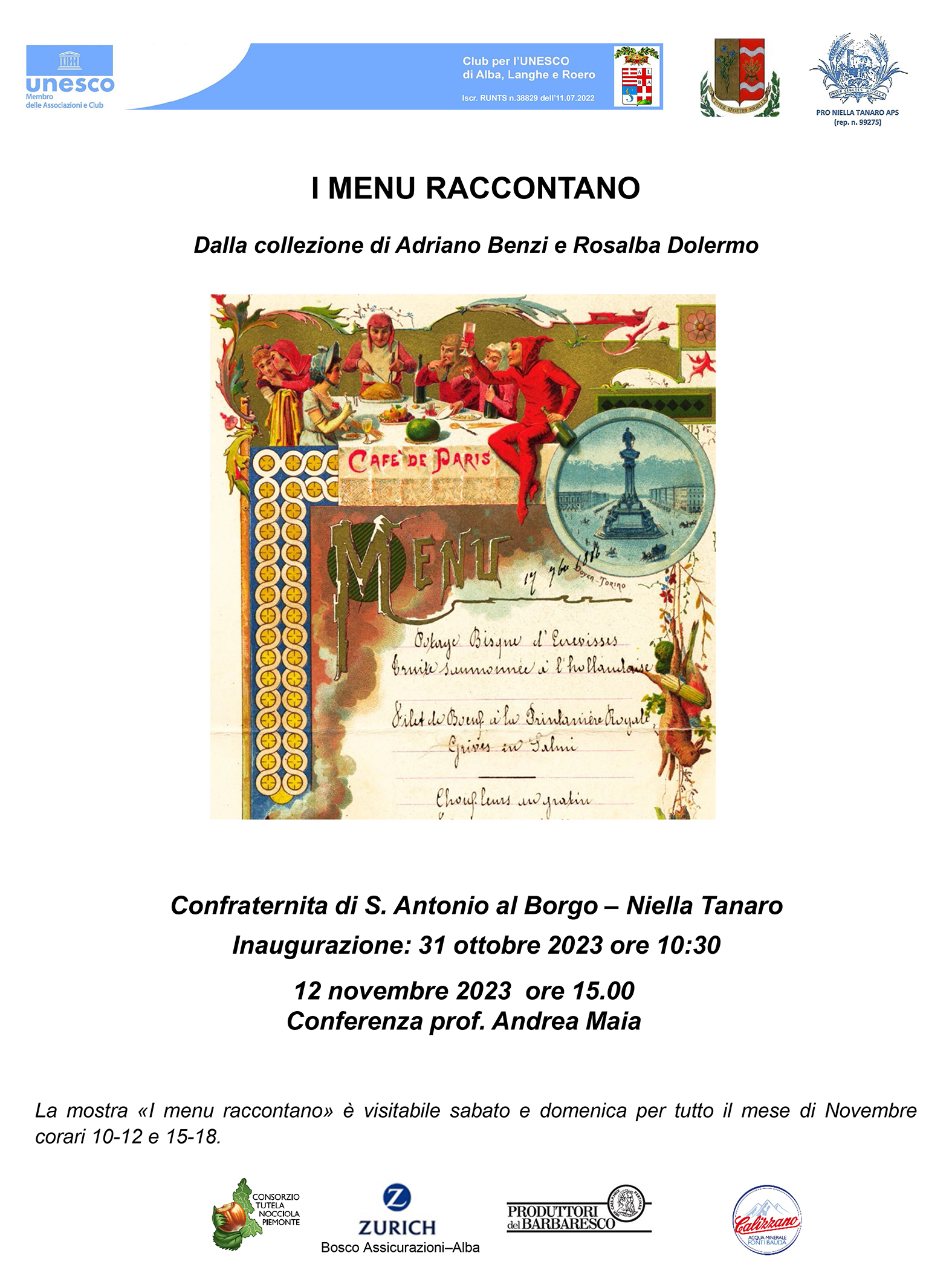MOSTRA «I MENU RACCONTANO» Niella Tanaro - Confraternita di Sant’Antonio al Borgo 